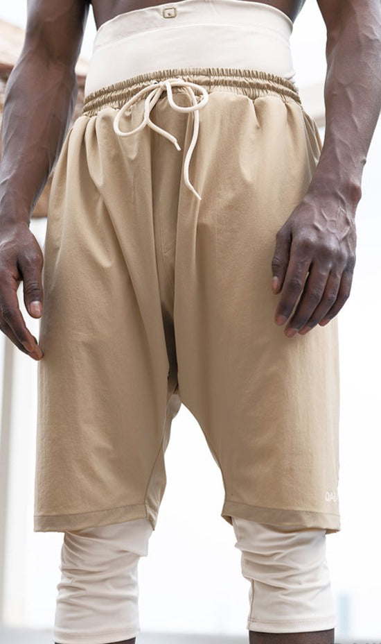 QL Halal Swim Shorts in Camel and Beige MOOMENN