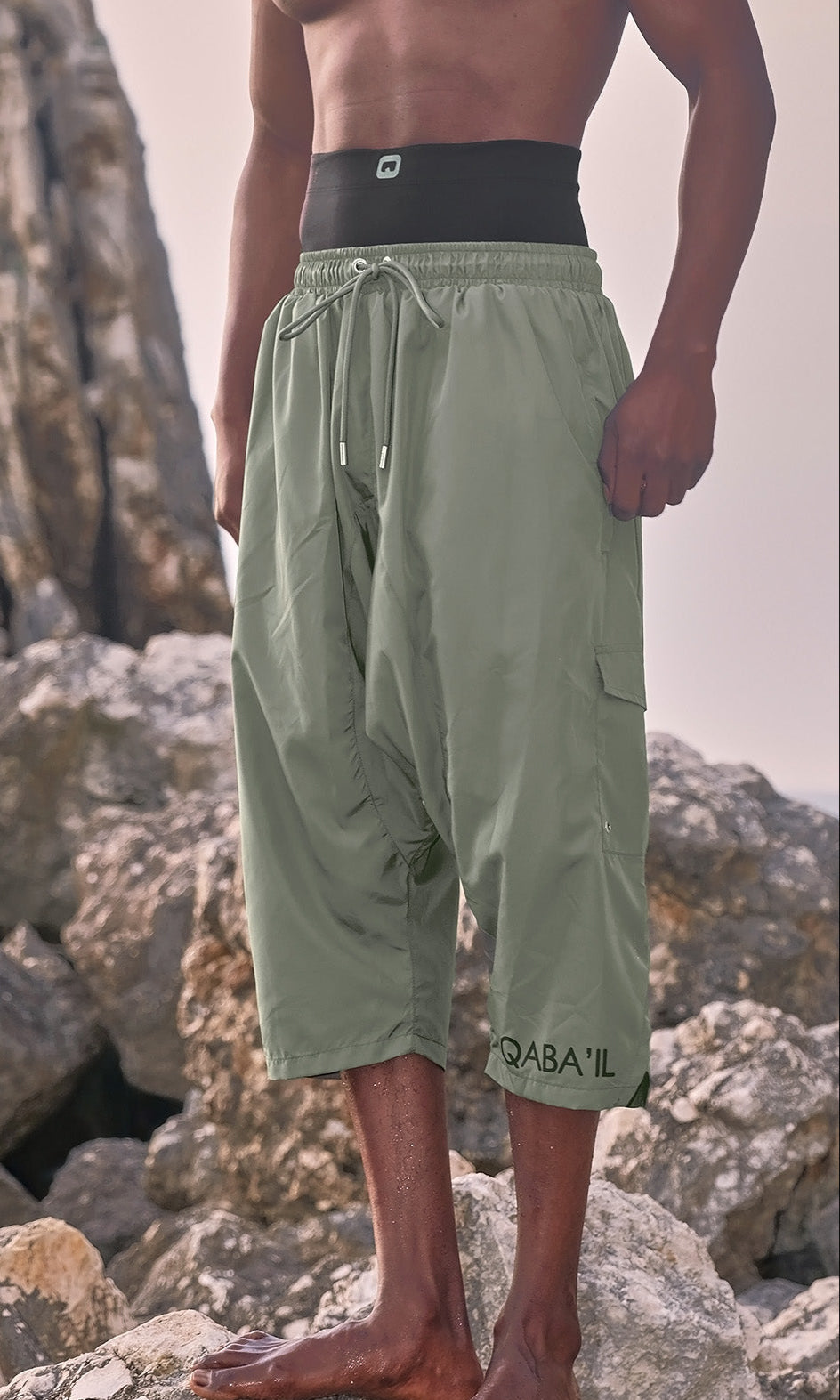 QL Halal Cargo Swim Shorts SB UNI in Khaki - QABA'IL,