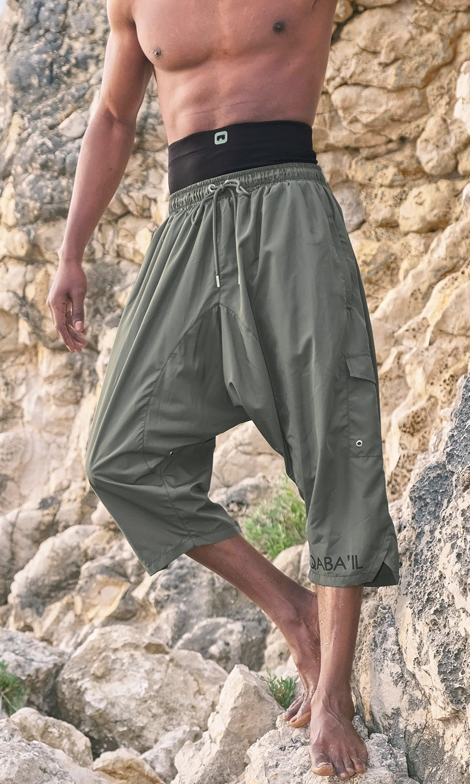 QL Halal Cargo Swim Shorts SB UNI in Khaki - QABA'IL,