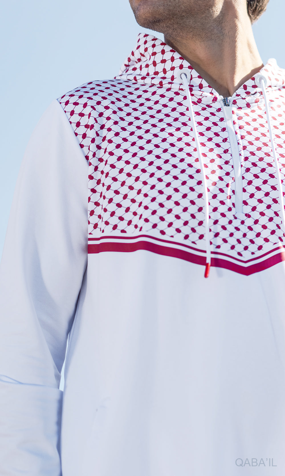 QL QUDS Kamisweat Thobe in White & Red - QABA'IL,