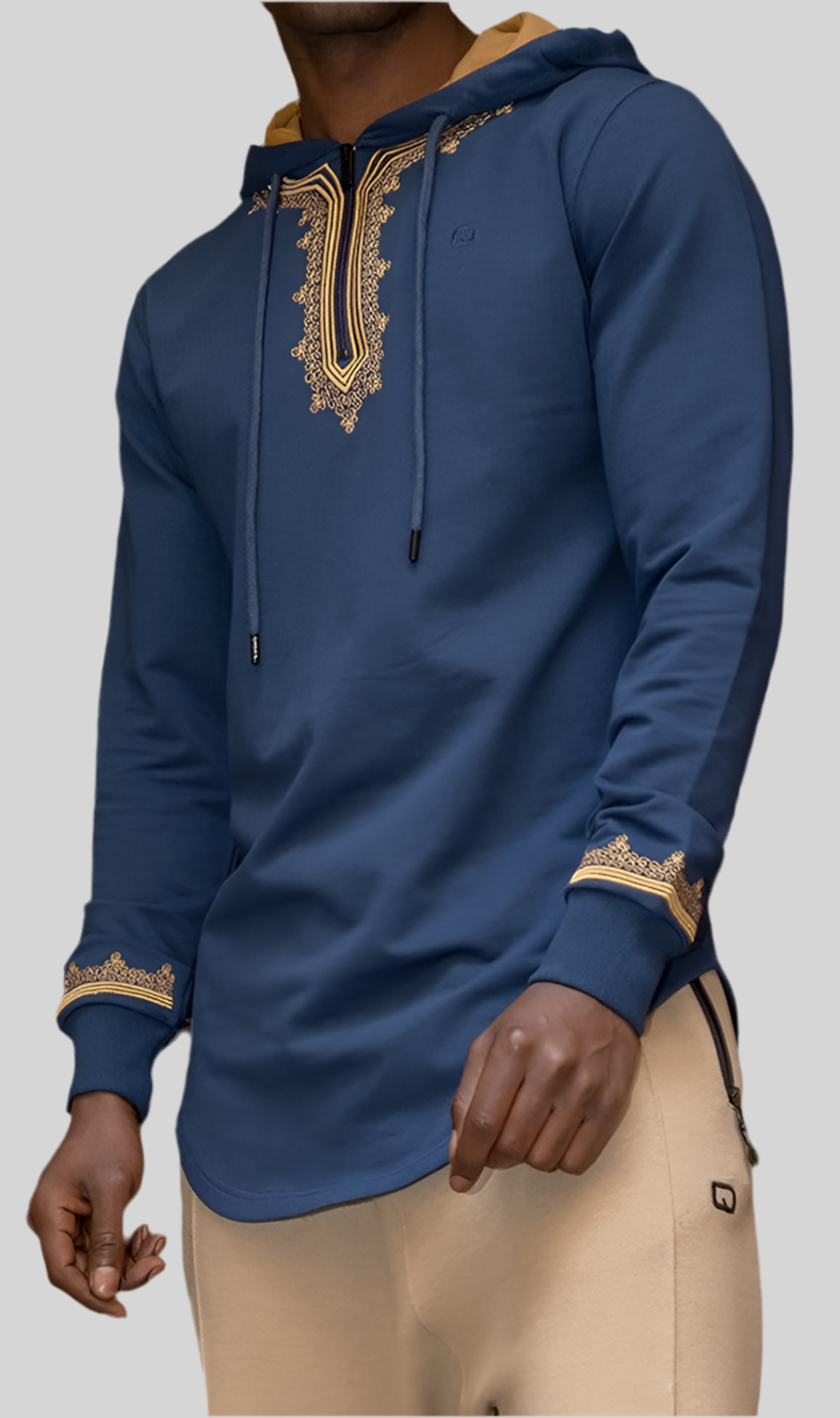  QL Longline Etniz Sweat MA in Navy Blue and Gold - QABA'IL,