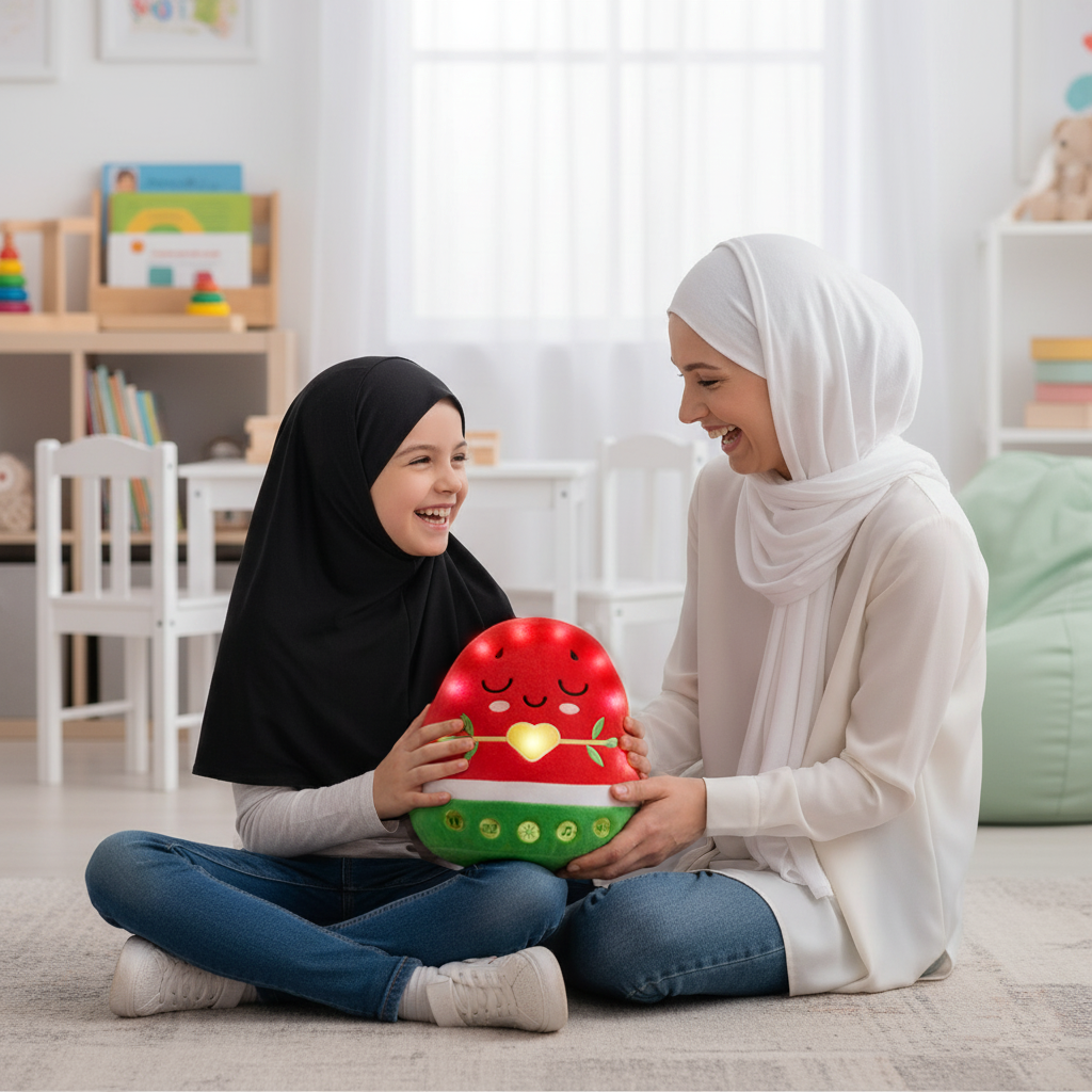 Nūr la Pastèque | UNE nouvelle peluche islamique interactive lumineuse, apprends des sourates, des duas et plus encore | Un magnifique cadeau de Ramadan et d’Aïd pour les proches