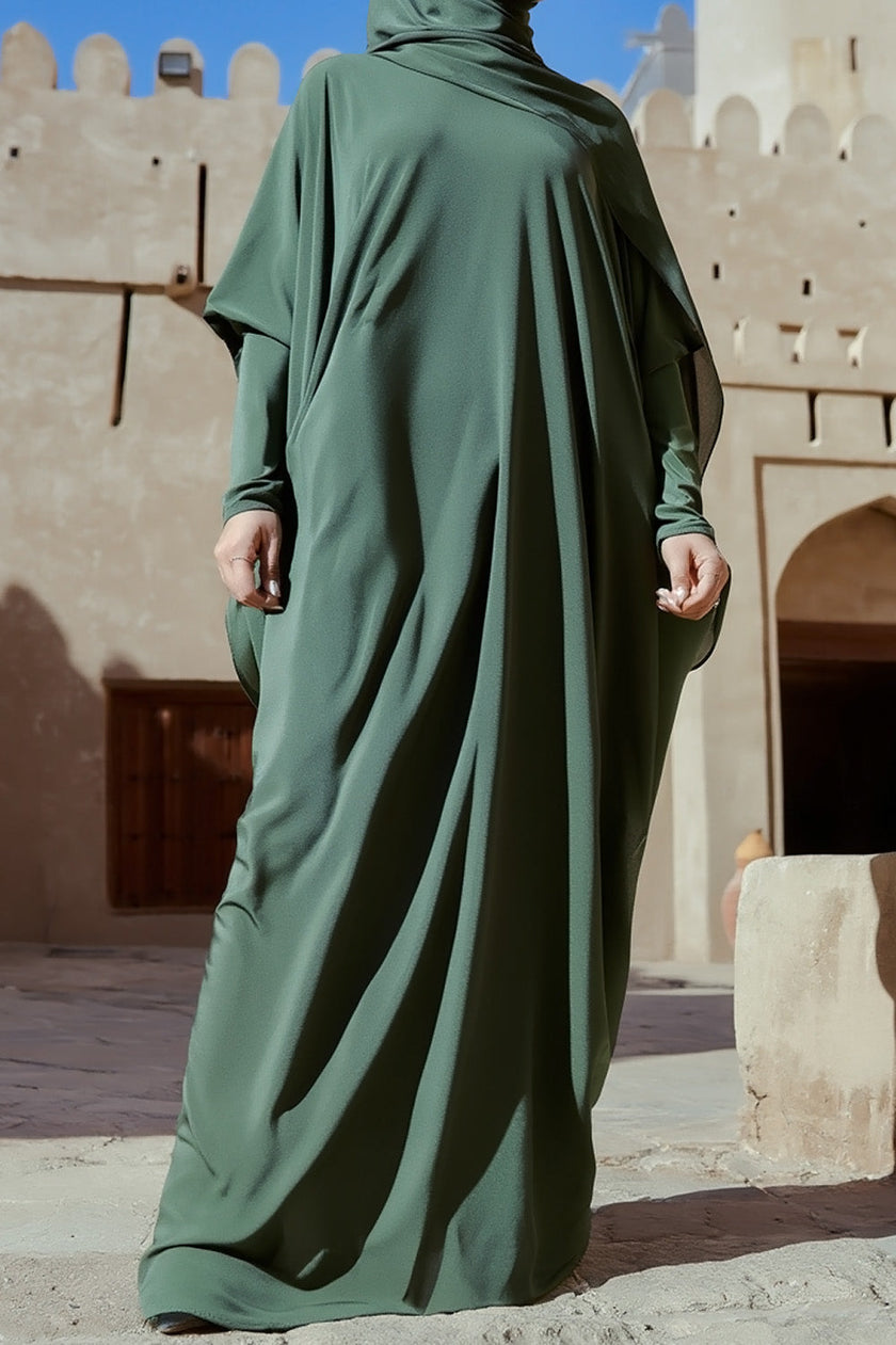 SUBLIME Relaxed Batwing Jersey Abaya AS015 in Dark Green