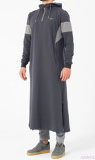 Muslim Men's Two-tone Long Thobe Kamees Unik R24 QL Dark Grey