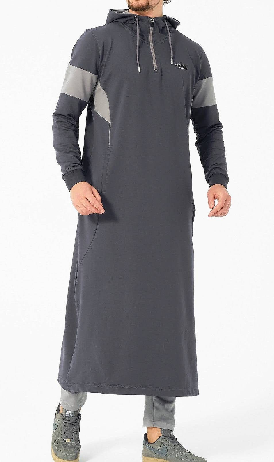 Muslim Men's Two-tone Long Thobe Kamees Unik R24 QL Dark Grey