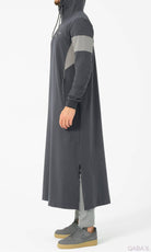 Muslim Men's Two-tone Long Thobe Kamees Unik R24 QL Dark Grey