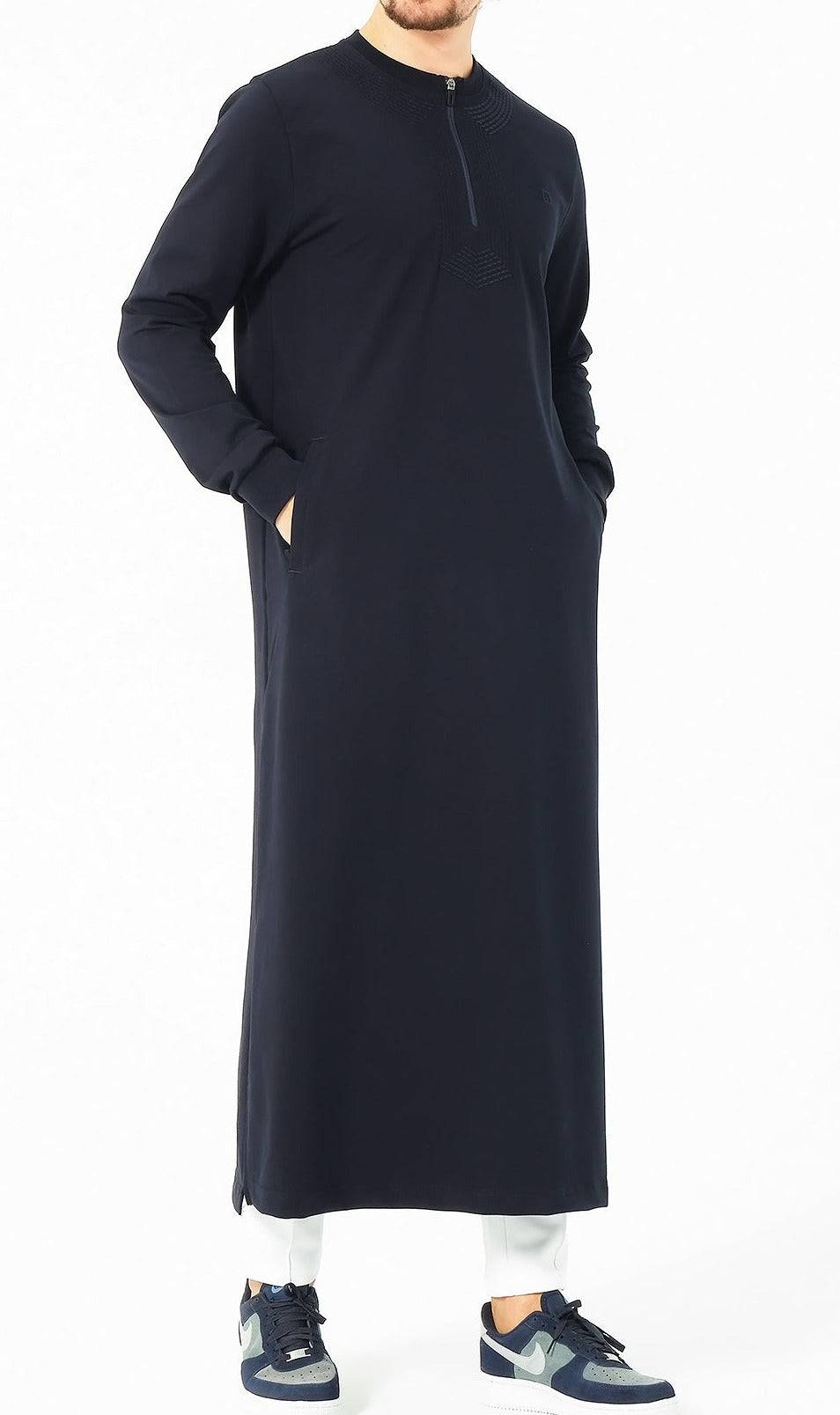 Islamic Men's Long Thobe Amwaj R24 QL in Navy Blue