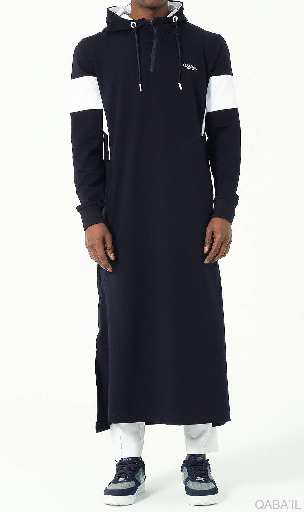 Muslim Men's Two-tone Long Thobe Kamees Unik R24 QL Navy Blue