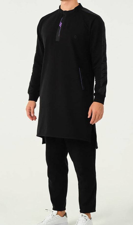QABA’IL Subtil Men's Short Kamisweat Jubba in Black and Violet