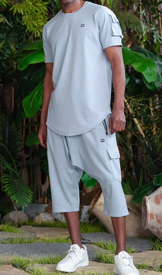  QL IGO Relaxed Cargo Shorts and T-Shirt Set in Sky Blue - QABA'IL,