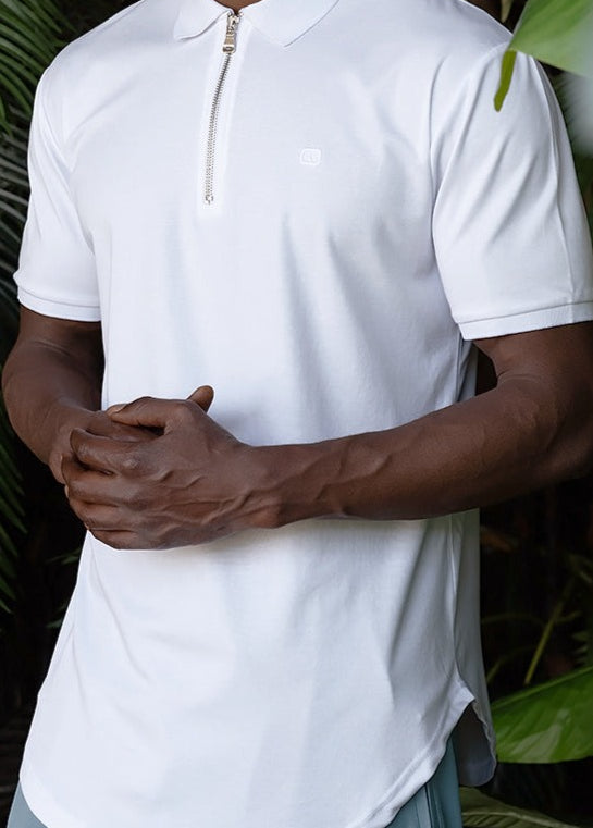  QL Relaxed Polo Zip Up in White - QABA'IL,