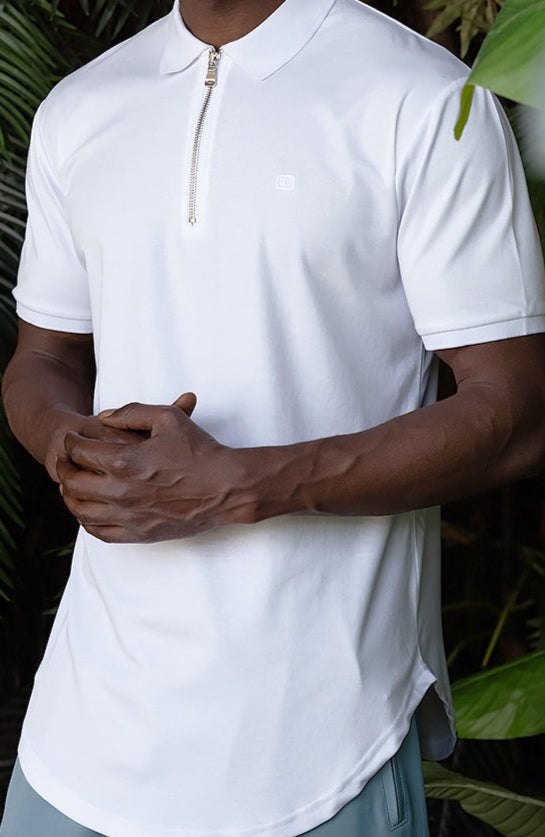  QL Relaxed Polo Zip Up in White - QABA'IL,