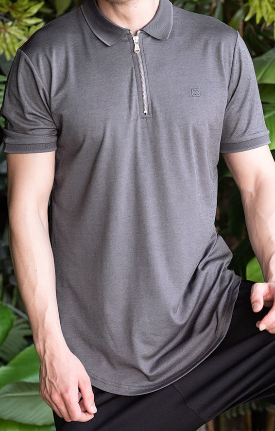  QL Relaxed Polo Zip Up in Dark Grey - QABA'IL,