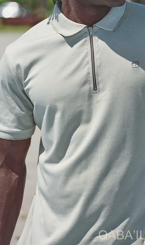  QL Relaxed Polo Zip Up in Light Green - QABA'IL,