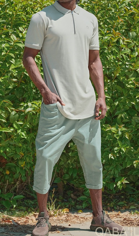  QL Relaxed Polo Zip Up in Light Green - QABA'IL,