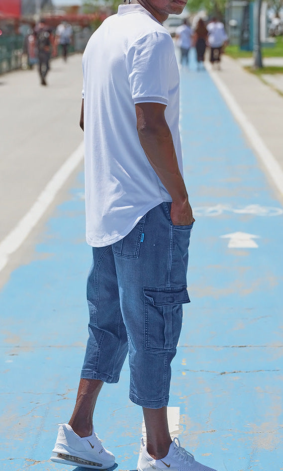  QL Pantacourt Cargo Jeans in Light Blue - QABA'IL,