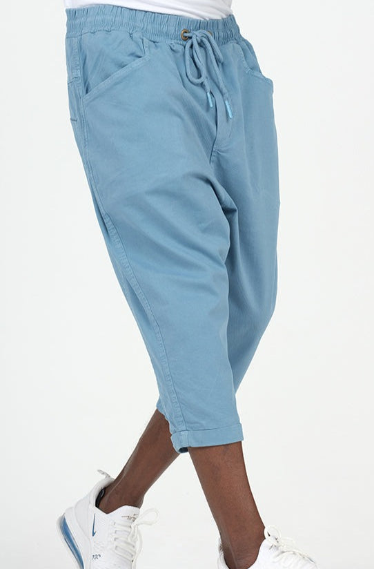  QL Cropped Trousers Stretch Cotton in Sky Blue - QABA'IL,