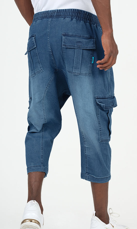  QL Pantacourt Cargo Jeans in Light Blue - QABA'IL,
