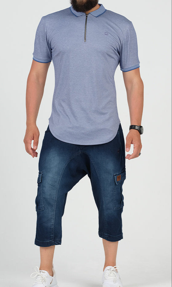  QL Pantacourt Cargo Jeans in Dark Blue - QABA'IL,