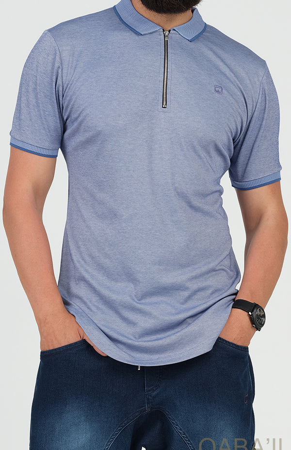 QL Relaxed Polo Zip Up in Blue Jean - QABA'IL,