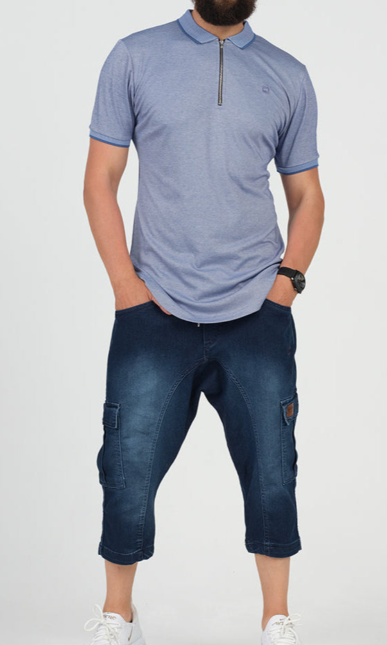 QABA’IL Pantacourt Cargo Jeans in Dark Blue