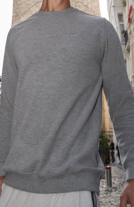  QL Round Collar Longline Sweatshirt in Grey - QABA'IL,