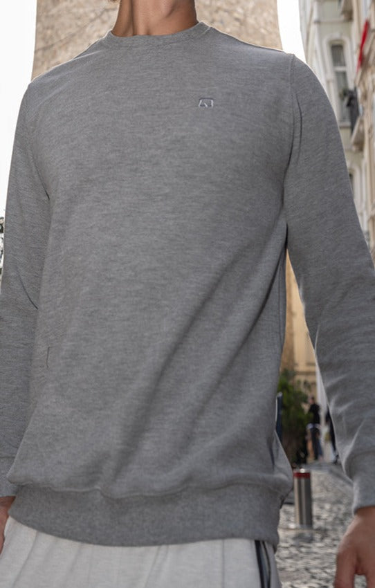  QL Round Collar Longline Sweatshirt in Grey - QABA'IL,