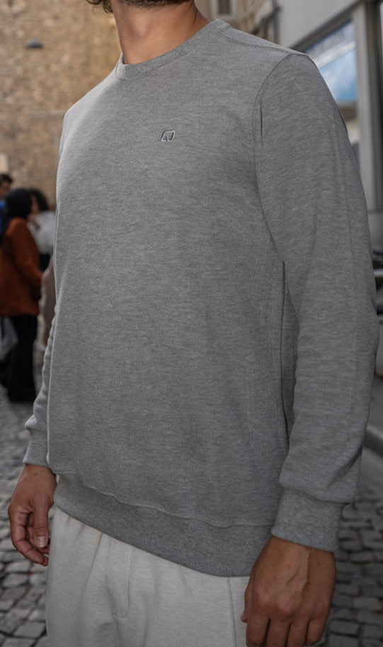 QABA’IL Round Collar Longline Sweatshirt in Grey — product photo