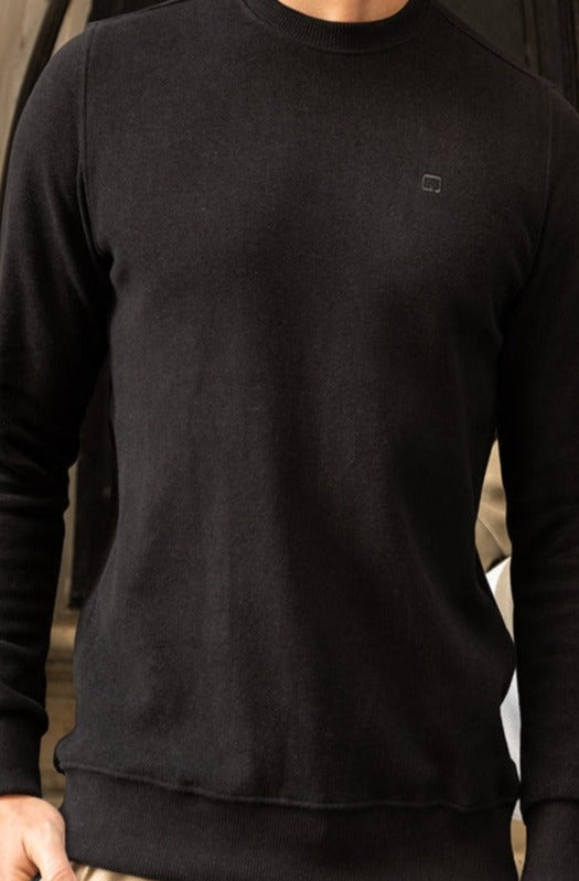  QL Round Collar Longline Sweatshirt in Black - QABA'IL,