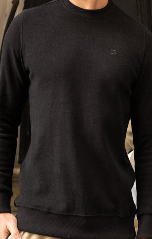  QL Round Collar Longline Sweatshirt in Black - QABA'IL,