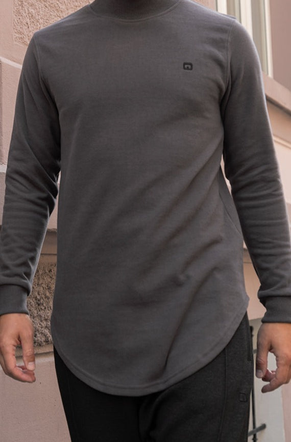  QL Longline High Collar Sweatshirt in Dark Grey - QABA'IL,