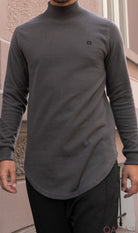  QL Longline High Collar Sweatshirt in Dark Grey - QABA'IL,