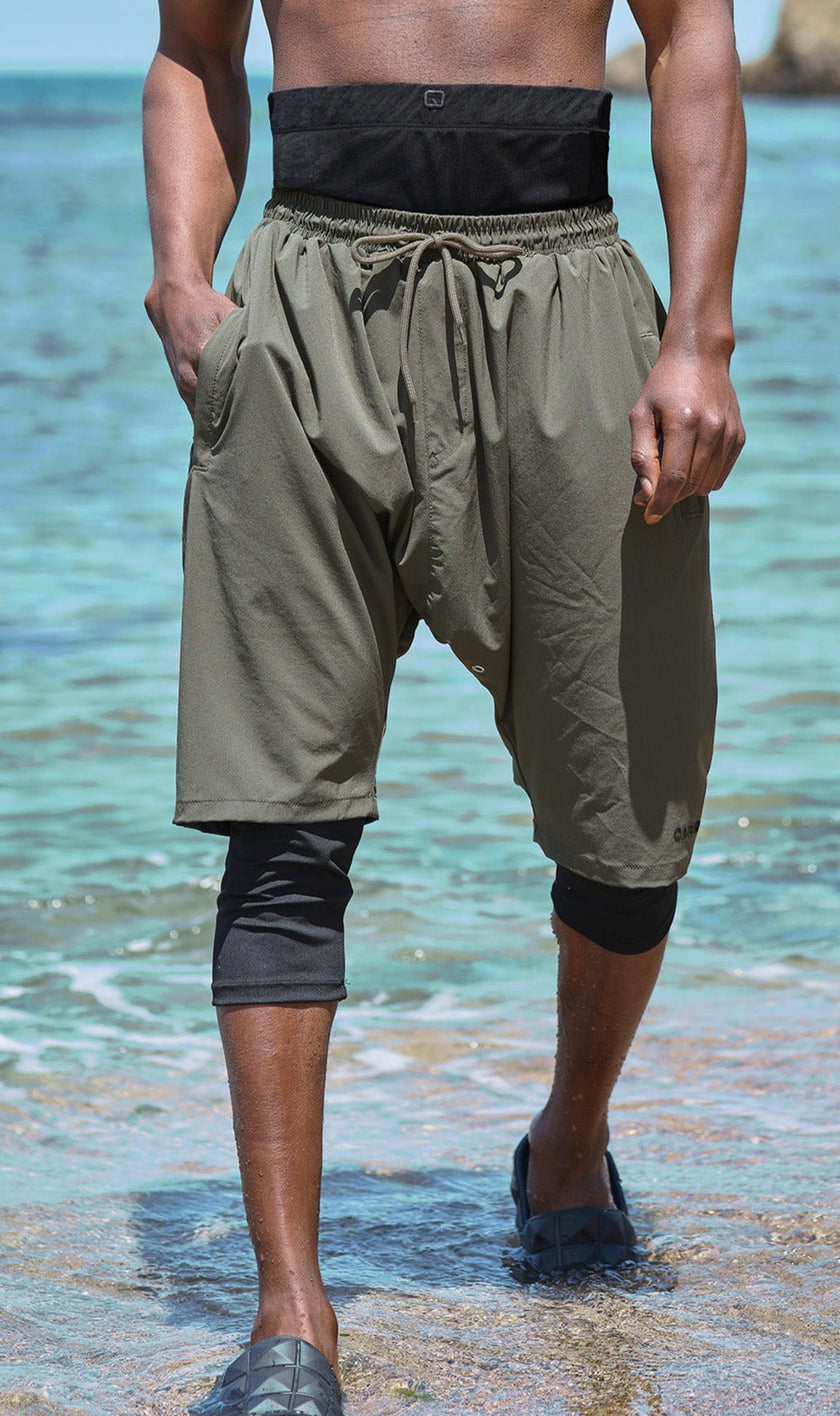 QABA’IL Halal Swim Shorts in Khaki and Black
