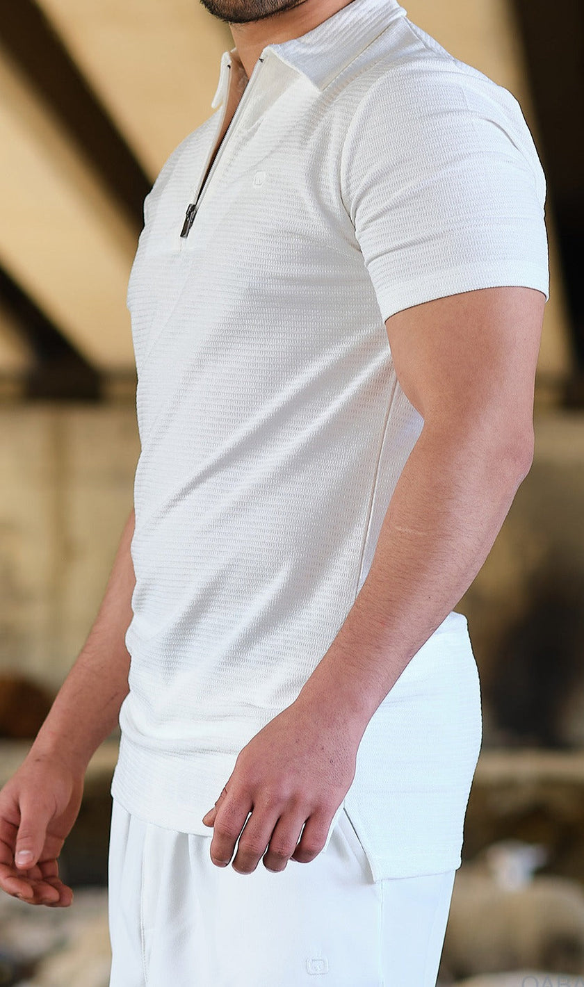 QABA’IL Relaxed Polo Zip Up in Cream