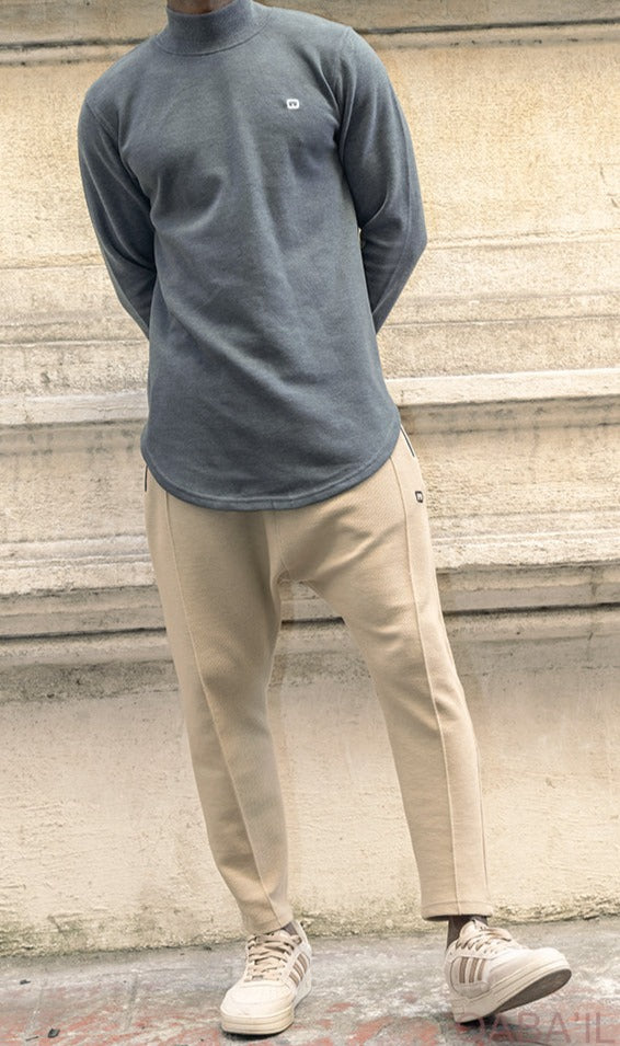  QL Longline High Collar Sweatshirt in Olive Green - QABA'IL,