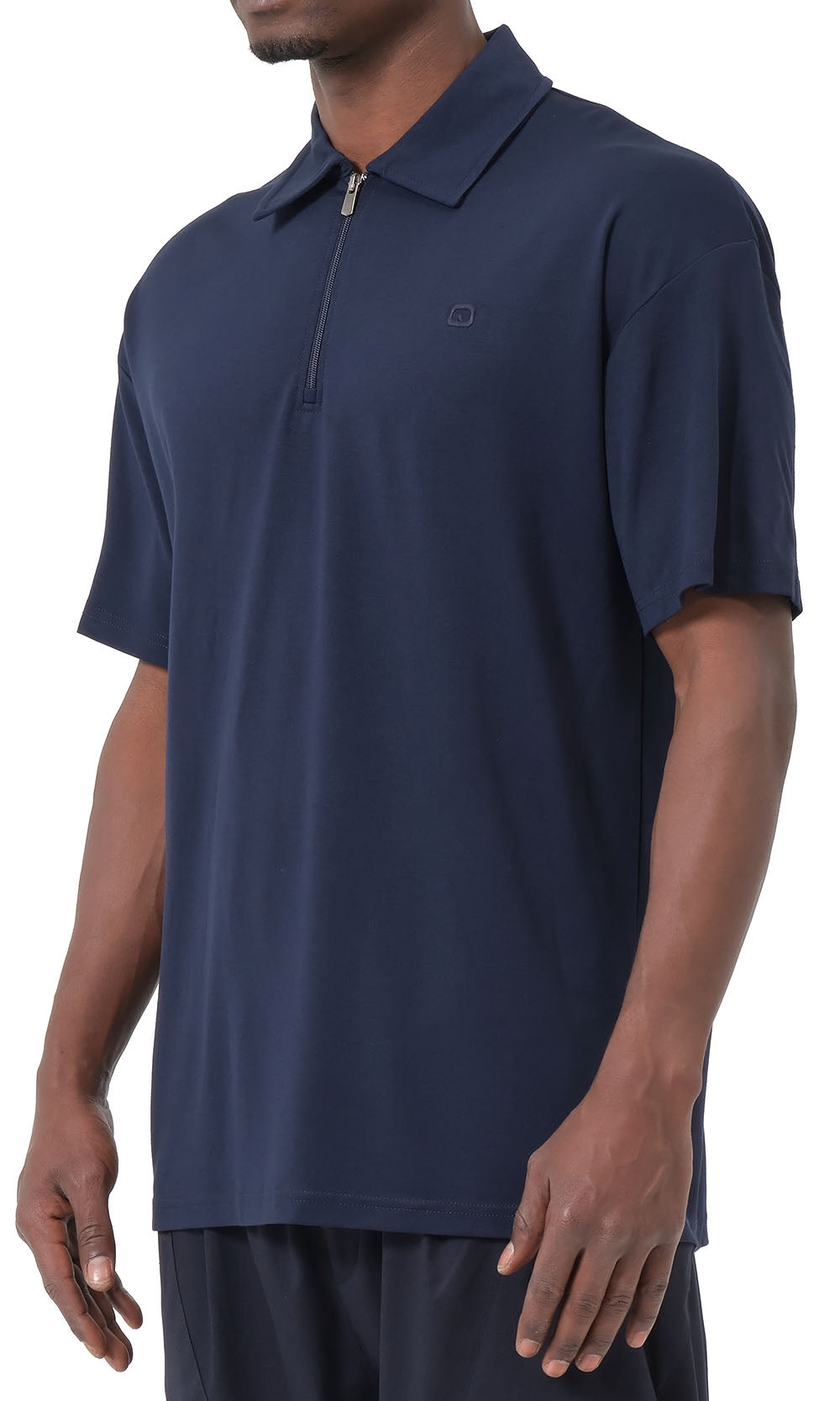 QL Oversized Zip Jersey Polo in Navy
