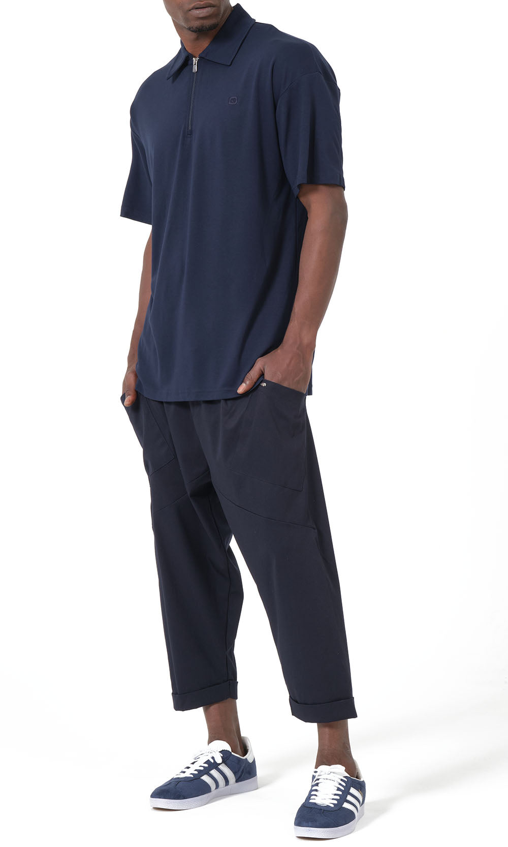 QL Oversized Zip Jersey Polo in Navy