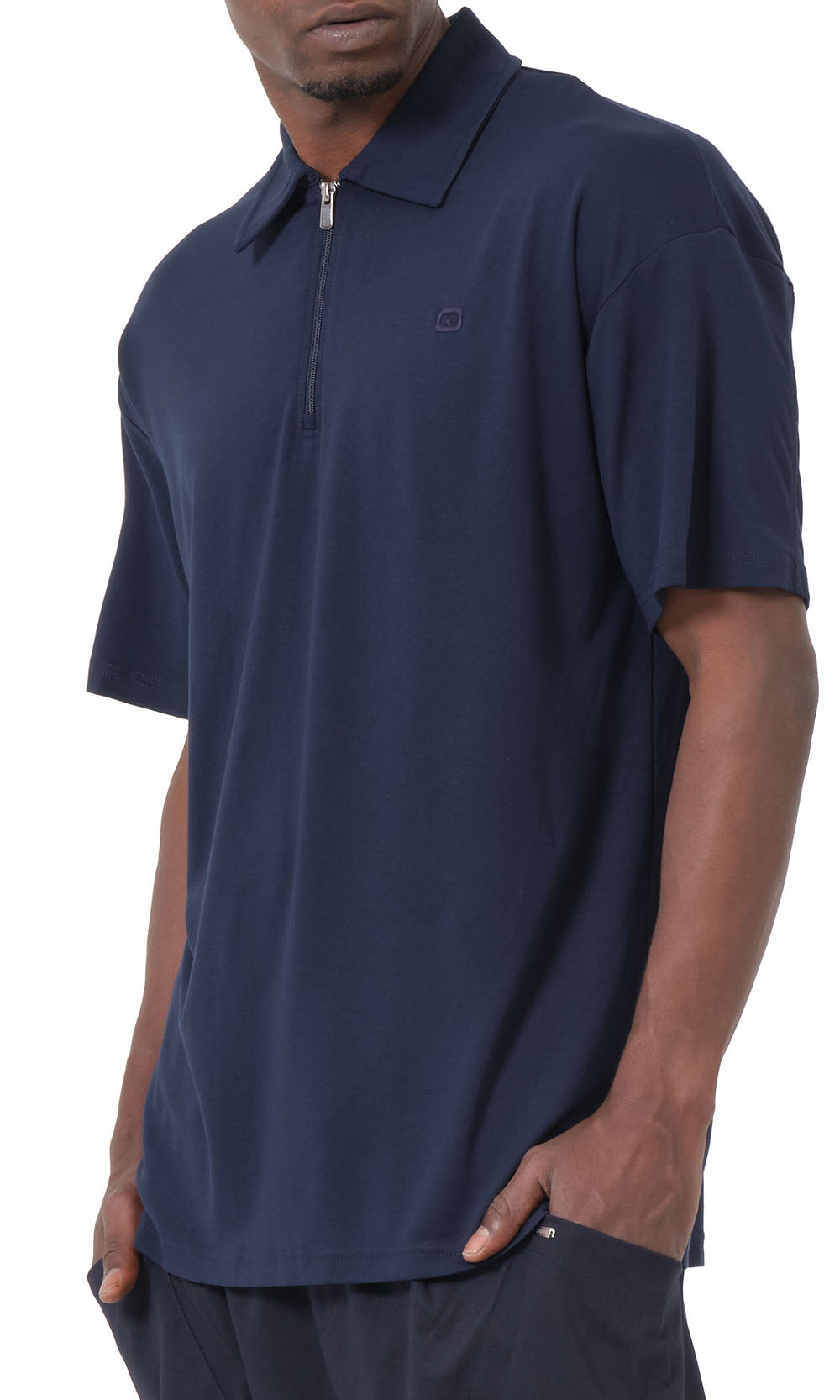QL Oversized Zip Jersey Polo in Navy