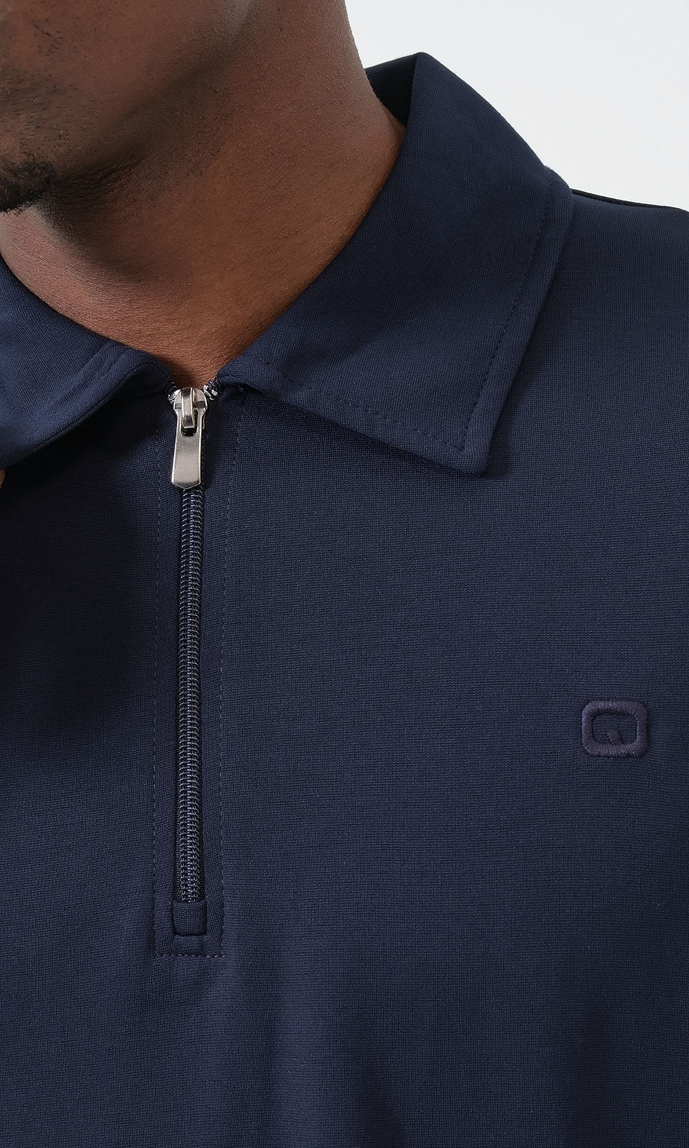 QL Oversized Zip Jersey Polo in Navy