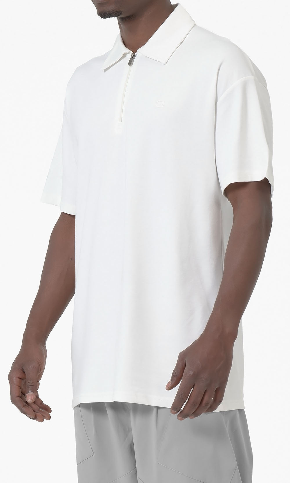 QL Oversized Zip Jersey Polo in Cream