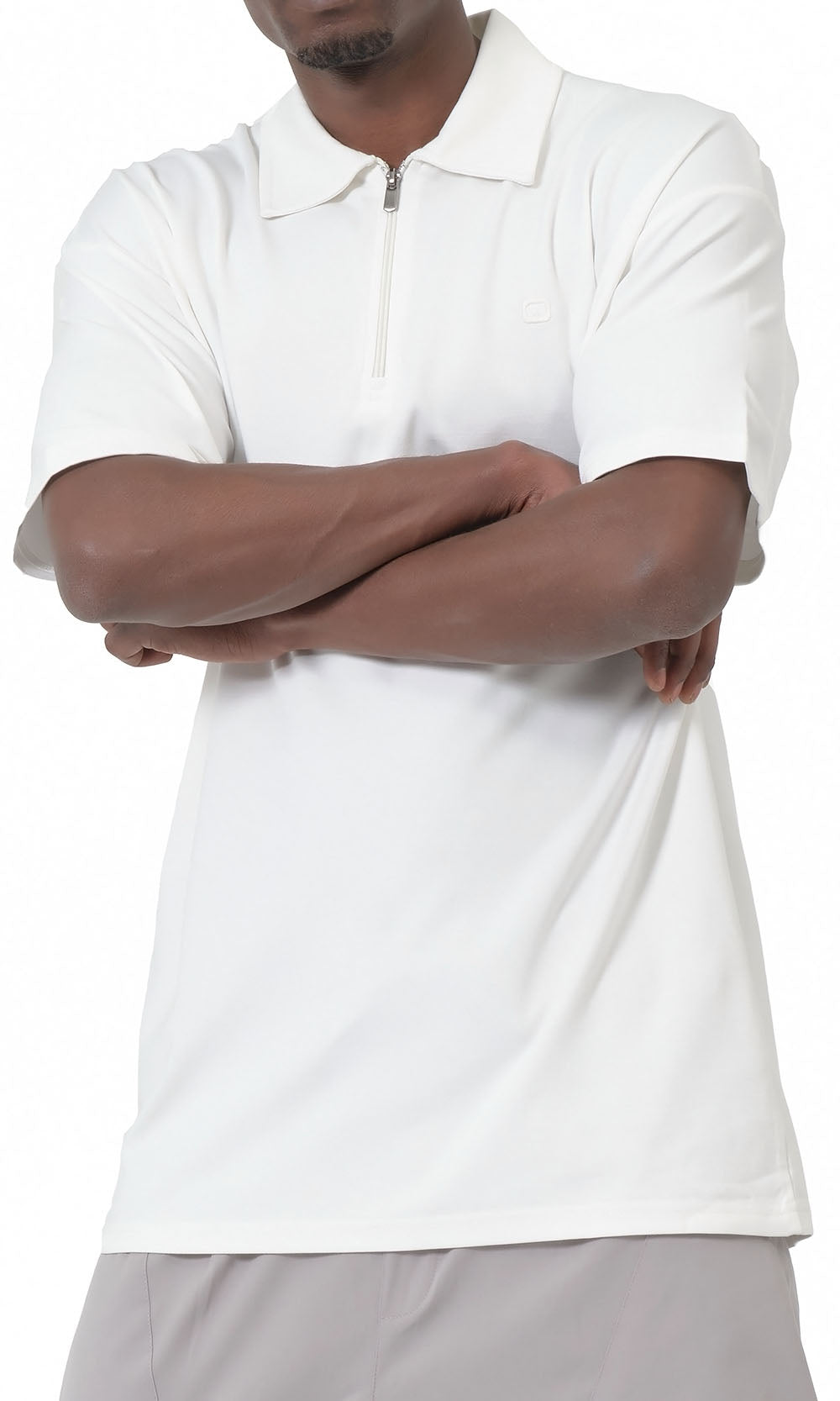QL Oversized Zip Jersey Polo in Cream