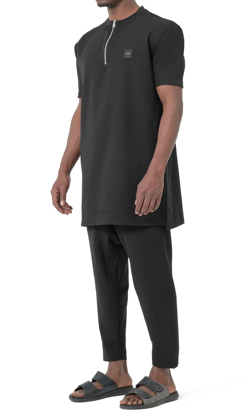 QABA’IL Silent Short Qamis and Sarouel Set in Black