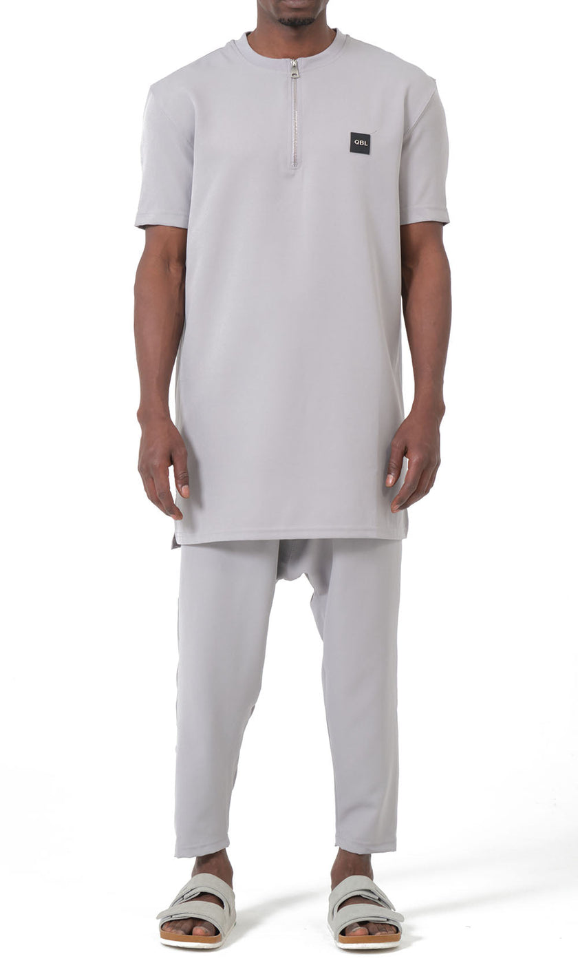 QABA’IL Silent Short Qamis and Sarouel Set in Light Grey