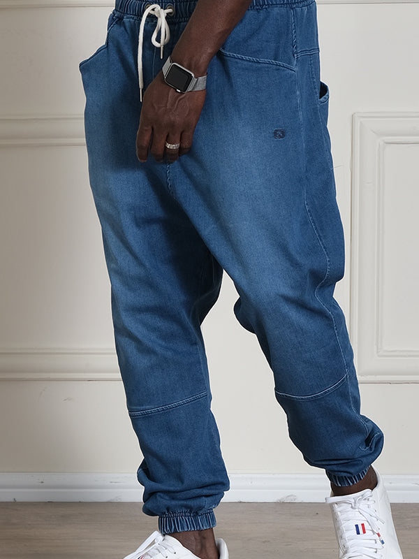  QL Relaxed Fit Stretch Cuffed Jeans in Ocean Blue - QABA'IL,