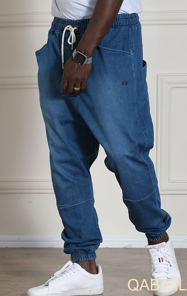  QL Relaxed Fit Stretch Cuffed Jeans in Ocean Blue - QABA'IL,