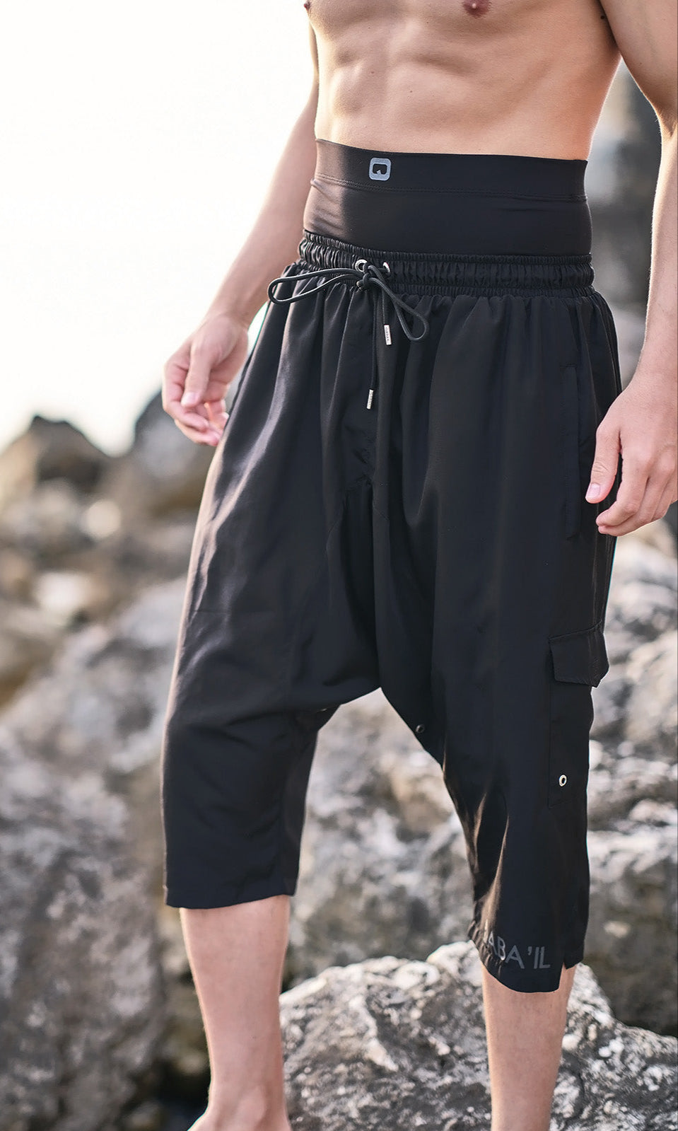  QL Halal Cargo Swim Shorts SB UNI in Black - QABA'IL,