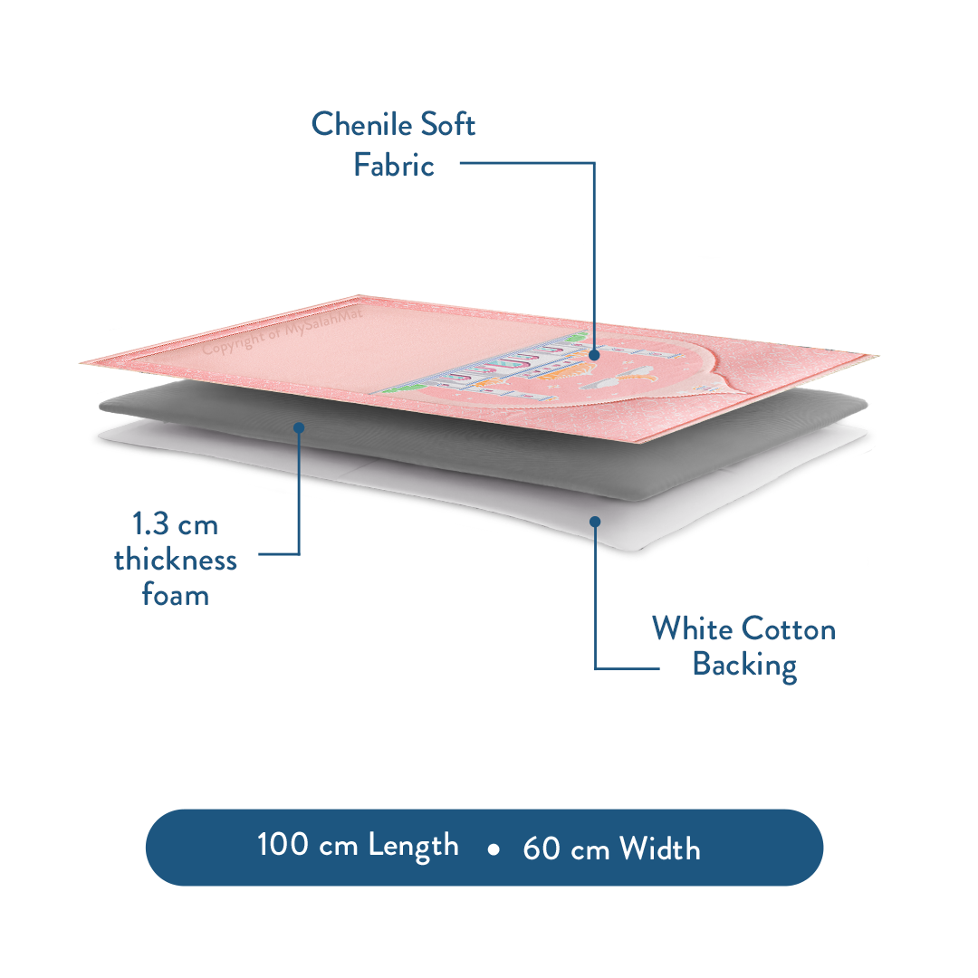 Tapis de prière rembourré pour enfants avec motif rose poudré | Urban Rugs UK | Un magnifique cadeau de Ramadan et d’Aïd pour vos proches