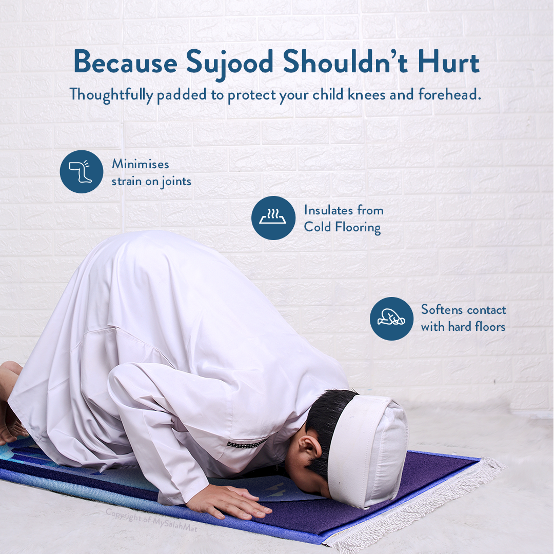 Tapis de prière rembourré pour enfants avec motif Masjid au crépuscule | Urban Rugs UK | Un beau cadeau de Ramadan et d’Aïd pour les êtres aimés