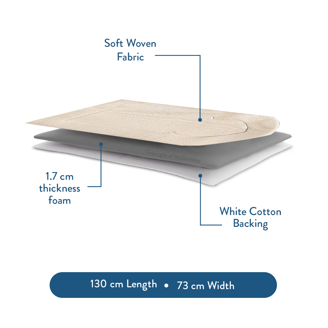 Tapis de prière rembourré avec motif arcade sable luxueux par Urban Rugs UK | Un magnifique cadeau de Ramadan et d’Aïd pour vos proches