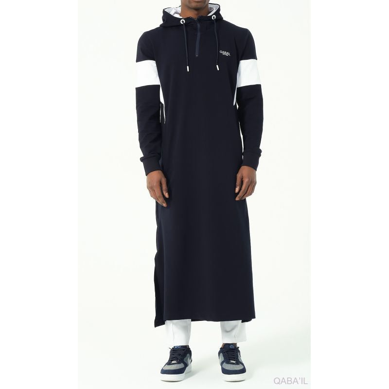 Muslim Men's Two-tone Long Thobe Kamees Unik R24 QL Navy Blue